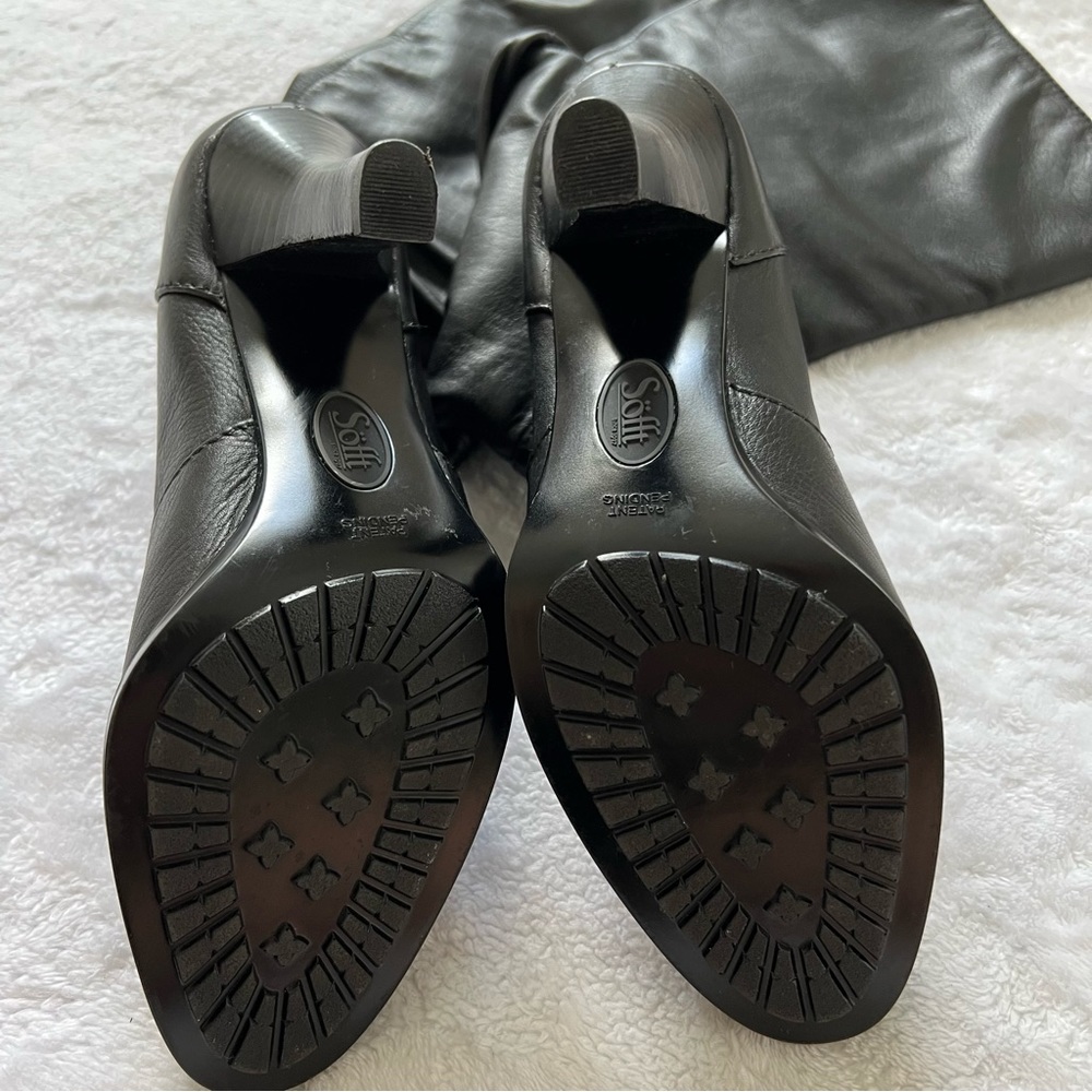 Sofft Black Leather Knee-High Heeled Boots - Picture 3 of 8